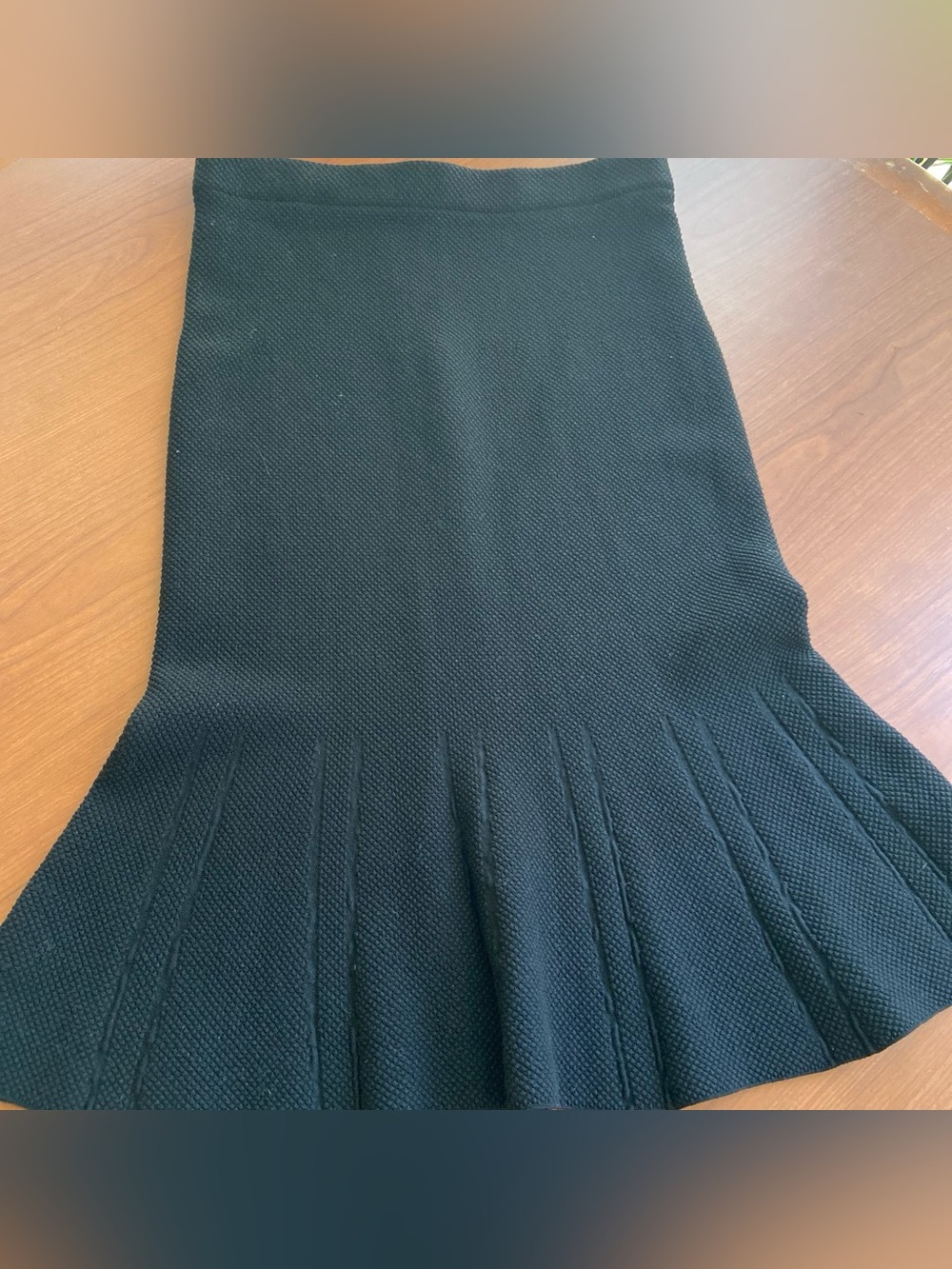 Black Textured Knit Flared Hem Women's Skirt